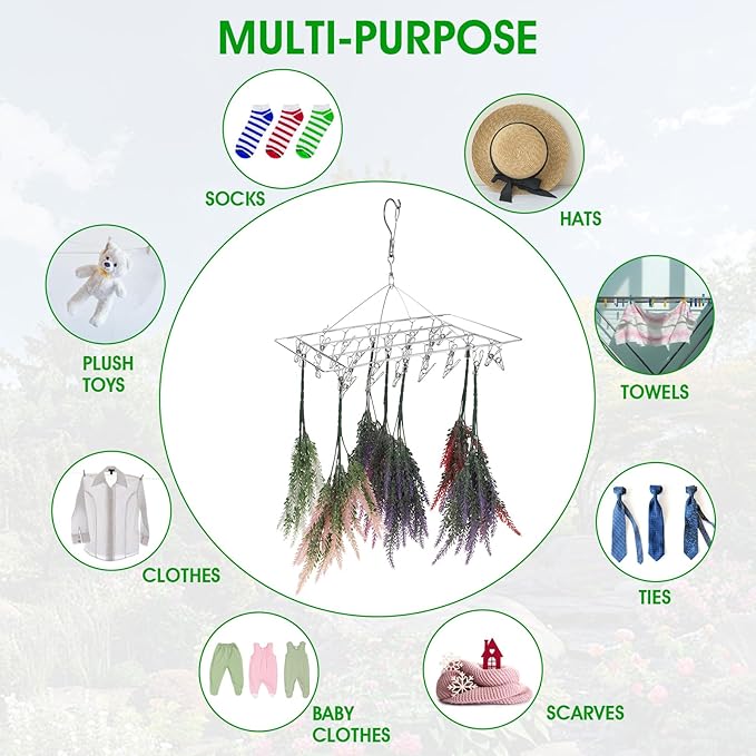 Tobeelec 4 Pcs Hanging Drying Rack for Herb Macrame Flower Drying Rack with 30 Stainless Clip Herb Dryer Hooks for Drying Herb Air Plants Spices Flowers Hydroponic Plants