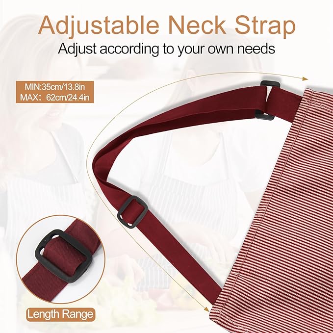 2 Pack Kitchen Aprons, Apron for Cooking with 2 Pockets, Unisex Adjustable Neck Strap Chef Aprons for Men Women