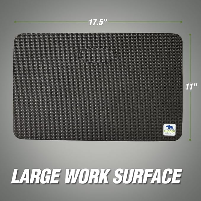RUGGED RHINO Heavy Duty Patent Pending Kneeling Pad, Shock Absorbent Thick Knee Pads, Holds Up to 300 lbs, Protect Knees from Hard Concrete Surfaces, For Mechanics, Yard Gardening, Gym, Onyx Black