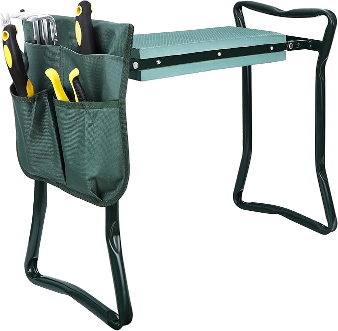 Nouva Garden Kneeler Seat with Free Tool Pouch,Foldable Steel Garden Bench with Widen Soft EVA Foam Great Tools for Gardeners Protect Your Knees