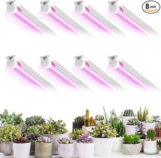 8 Pack LED Grow Light 2FT, Upgrade 192W(8×24W) High Intensity Full Spectrum Indoor Grow Lights with High PPFD Value, T8 Grow Lights for Indoor Plants, Seed Starting, Succulent, Vegetables