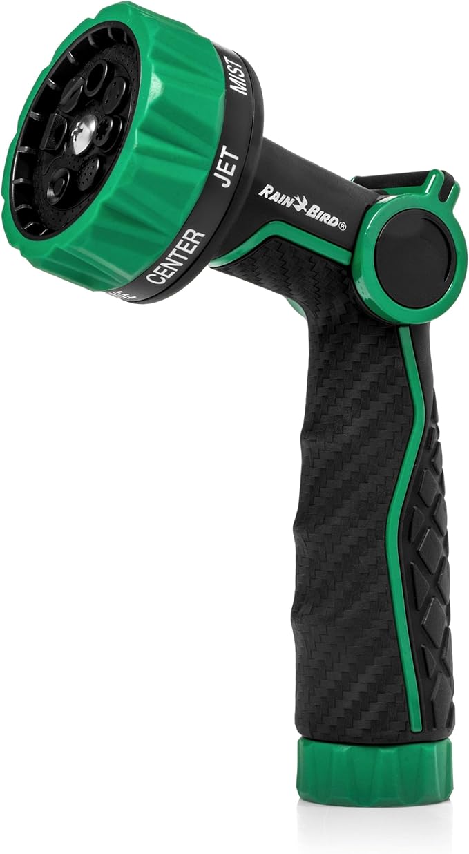 Rain Bird TCNZL8P Garden Hose Nozzle, Thumb Control, Carbon Fiber Texture, 8 Spray Patterns