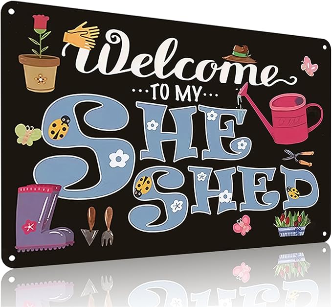 Plants Gifts Welcome to My She Shed Vintage Tin Sign for Garden Patio Porch Yard She Shed Decor 8x12 Inch(3901)