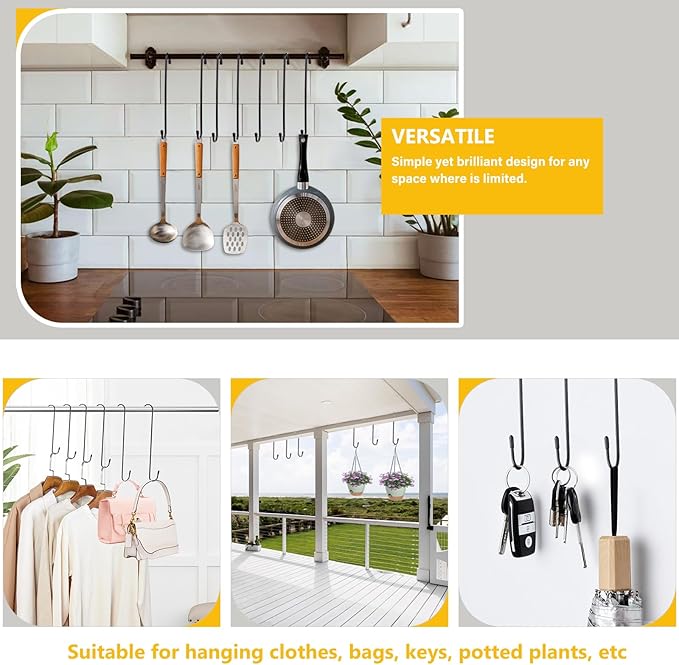 8 Pack 12 Inch Large S Hooks for Hanging Plants,Black Extra Matel Heavy Duty Hook for Hang Brsket,Bird House and Clothes