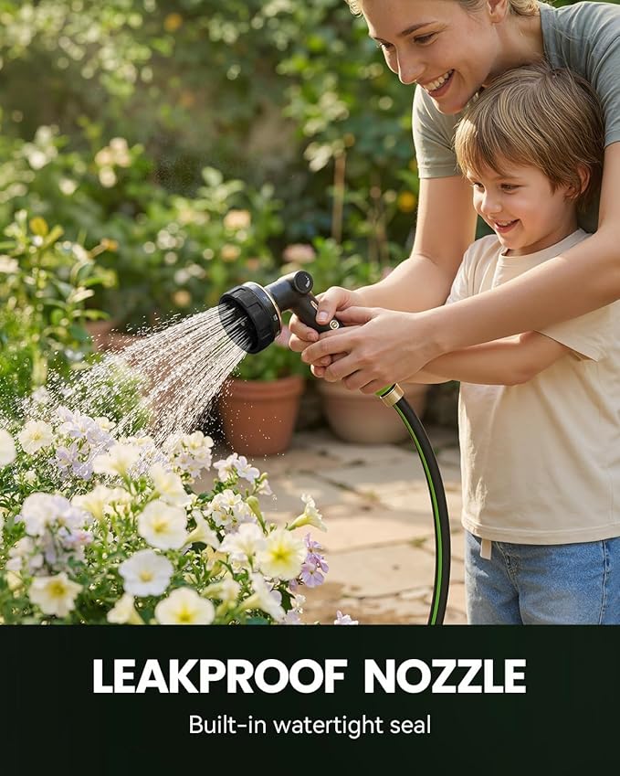 RAINPOINT Garden Hose Nozzle Heavy Duty - 100% Metal Thumb Control Spray Nozzles for Garden Hose High Pressure, 10 Patterns Water Hose Nozzle for Car Wash, Watering Lawn and Pets, Black