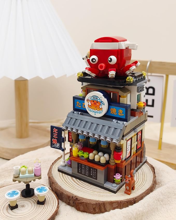 Japanese City Street View Takoyaki Shop, MOC Creative Mini Building Blocks House Set 722 pcs, Simulation Architecture Construction Toy, Gifts Idea for Kids Adults (1218)