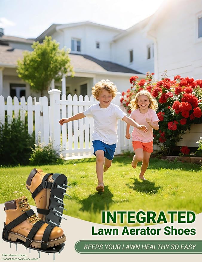 Lawn Aerator Shoes with Hook & Loop Straps for Effectively Aerating Lawn Soil, One Size Fits All Free-Installation Heavy Duty Spiked Sandals Shoes for Yard Grass Garden Black