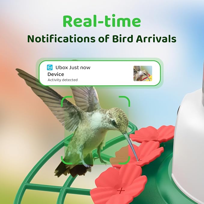 SEHMUA Hummingbird Feeder with Camera, 1 Year Trial AI Identify Birds Species, Smart Bird Cam with Solar Panel, Ant Moat & Bee Proof, Gift for Bird Watching