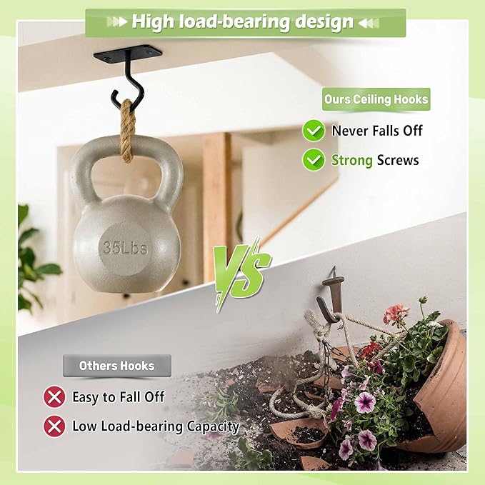 Ceiling Hooks for Hanging Plants: 4 Pack 2.5 Inch Iron Plant Bracket for Wall Mount, Black Metal Plant Hangers Wall Hooks for Light, Lanterns, Wind Chimes, Outdoor Indoor