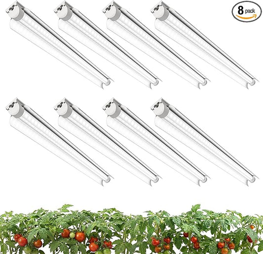 8 Pack LED Grow Light 2FT, 5000K Full Spectrum, 192W(8 x 24W), Linkable Growing Lamp Fixture, T8 Grow Lights for Indoor Plants, Seed Starting, Vegetables