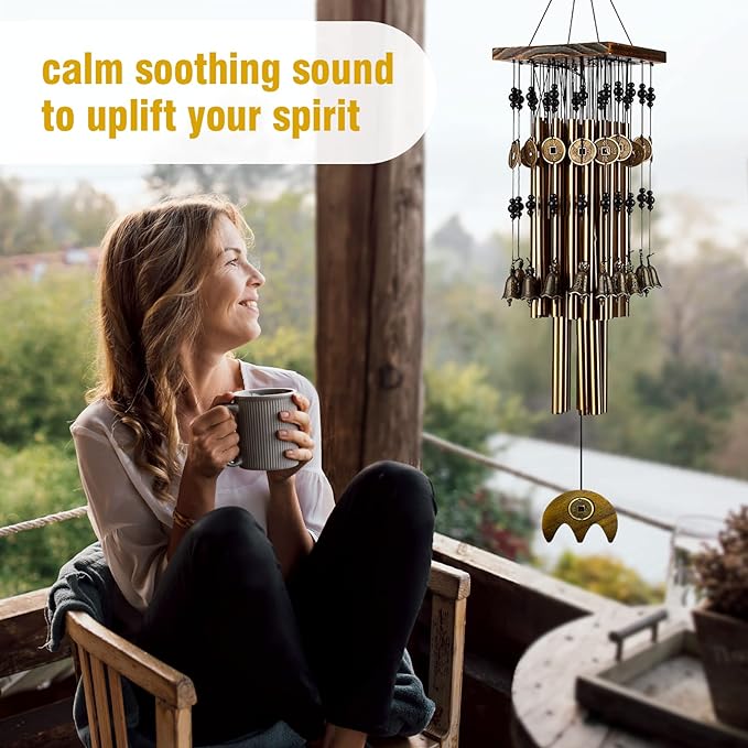 Wind Chimes for Outside, 30"Memorial Wind Chimes with 24 Copper Tubes and 16 Copper Bell for Garden,Patio,Window Wind Chime Hanging Decoration,Bronze Memorial Sympathy Wind Chime Gifts for Mom