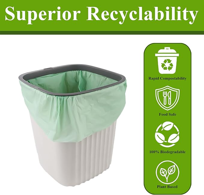 C Crystal Lemon 50 Count Biodegradable Kitchen Food Waste Bags - 6 Gallon Scraps Bags - Heavy Duty Compostable Waste Bags for Kitchen - Unscented Trash Bags 6 Gallon for Yard, Food (Pack of 2)