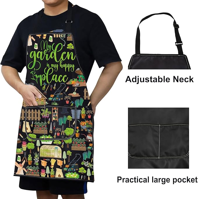 WZMPA Gardening Apron With Pockets Gardener Gifts The Garden Is My Happy Place Adjustable Apron For Gardener Florist
