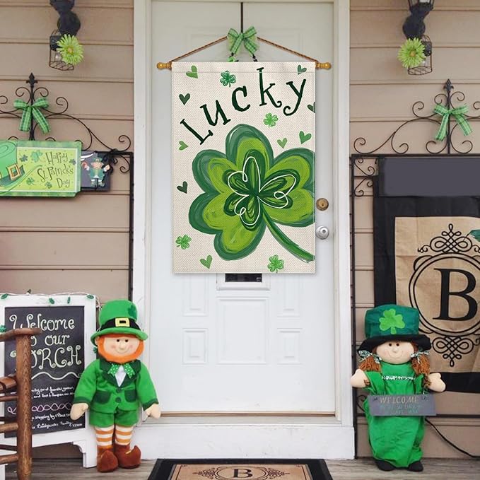 AVOIN colorlife St Patricks Day House Flag 28x40 Inch Double Sided Outside, Lucky Clover Shamrock Holiday Yard Outdoor Flag