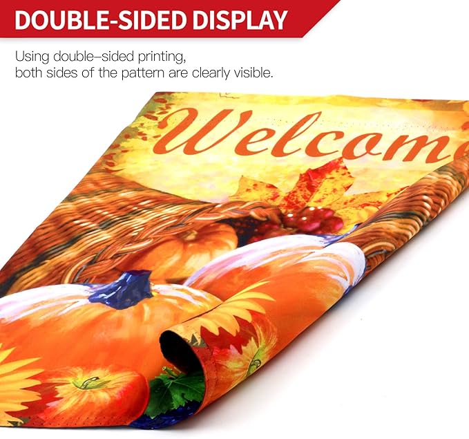 Anley Garden Flag Pumpkin in Cornucopia - Decorative Autumn Welcome Garden Flags - Double Sided & Weather Resistant & Double Stitched - 18 X 12.5 Inches