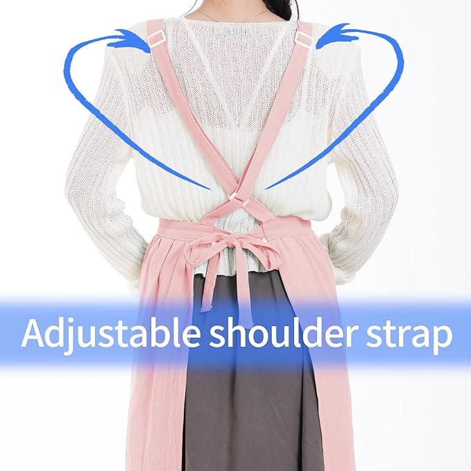 Cotton Linen Pinafore Apron Dress for Women with Pockets Cute Art Chef Aprons for Kitchen Baking Gardening Painting