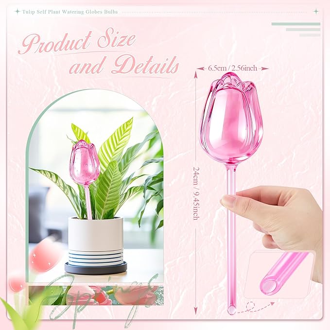 8 Pcs Self Watering Globes Tulips Bulbs Automatic Plant Watering Devices Plastic Plant Self Waterer Insert Spikes for Indoor Outdoor Garden Decoration