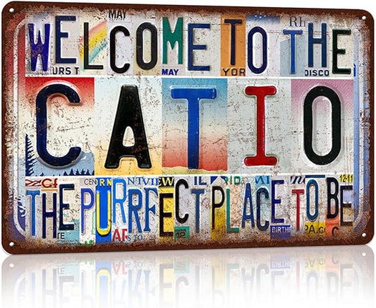 Vintage Catio Wall Decor Welcome to The Catio Metal Sign Tin Signs Poster - the purrfect place to be