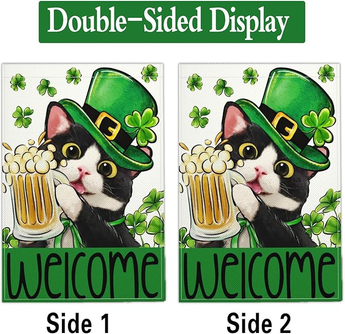 Happy St Patricks Day Garden Flag St Patrick's Day Yard Sign Garden Flags for Outside 12x18 Double Sided Shamrock Lucky Irish Blessing Signs Outdoor Decorations