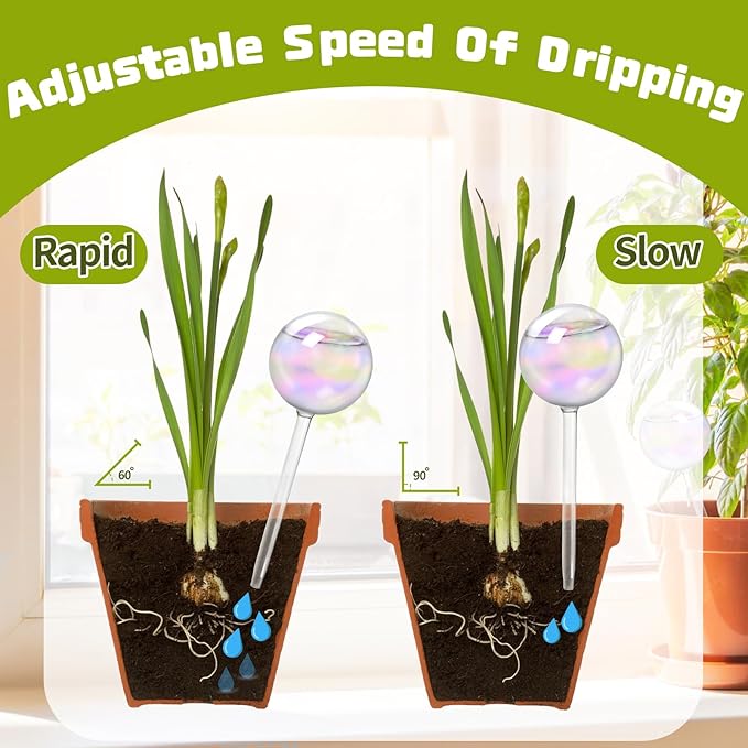 Bvrbaory 2 Pcs Iridescent Self Watering Globes,Rainbow Plant Watering Insert,Automatic Plant Waterer Glass Bulbs,Clear Glass Plant Water Globes for Indoor and Outdoor