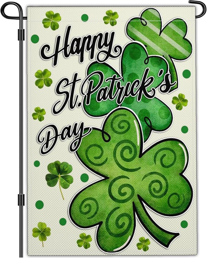 Happy St Patricks Day Garden Flag 12×18 Inch Double Sided St Patrick's Day Yard Sign Garden Flags for Outside Shamrock Lucky Irish Blessing Garden Flag Outdoor Banner Holiday Decor
