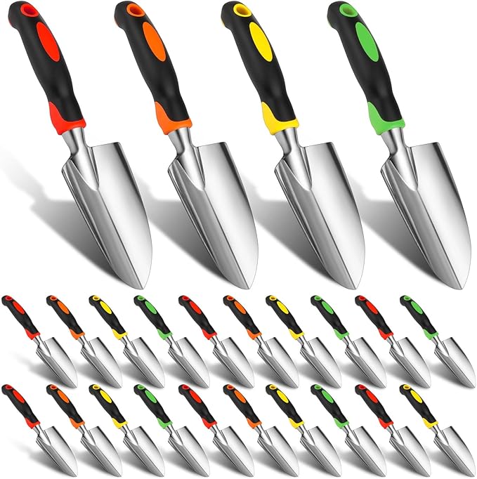 24 Pcs Garden Shovel Aluminum Alloy Heavy Duty Trowel Small Digging Shovels Metal Hand Trowel Spade with Soft Handle for Garden Lawn Yard Planting Tool (Wide Shovel,Yellow,Green,Orange,Red)