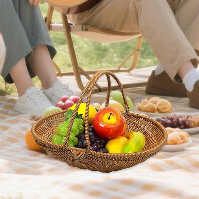 MYCENSE Wicker Picnic Storage Basket with Adjustable Handle, PP Woven Empty Picnic Baskets, Sturdy Iron Wire Frame, Versatile Harvest Basket for Camping, Beach, Park, Halloween, A 26x20x7cm