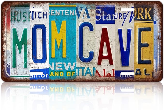 Vintage Mom Cave Metal Tin Sign License Plate Wall Decor Gift for Mother 12 x 6 Inches