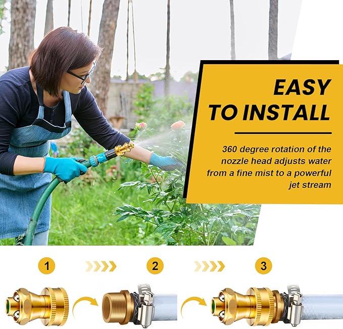 Hotop Big Shot Nozzle Power Brass Hose Nozzle Adjustable Twist Sprayer for Garden (6, 3/4inch)