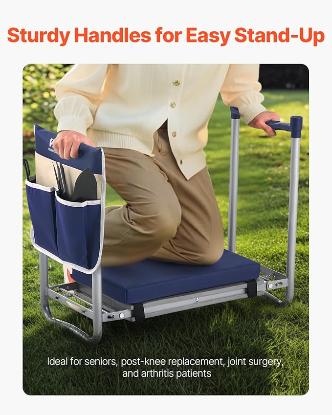 VEVOR Large Folding Garden Kneeler and Seat Heavy Duty, Widened 10" EVA Foam Pad, Portable Garden Stool with Tool Bags, Gardening Bench to Relieve Knee & Back Pain, Gifts for Seniors, Women, Parents
