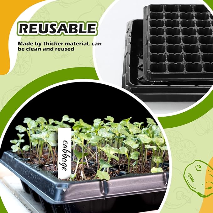 Yinder 20 Pcs Seed Starter Trays Tray Kits with Dome 128 Cells Plug Trays and 1020 Tray No Holes with 100 Pcs Tags Seed Starter Kit for Nursery Germination Plant Propagation Gardening Greenhouse