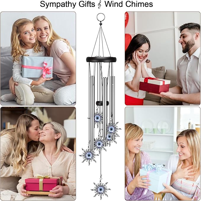 Wind Chimes for Outside Clearance, Wind Chime with Natural Sounds, Outdoor/Indoor Decorations for Patio, Porch, Backyard and Garden Decor (Sun Evil Eyes)
