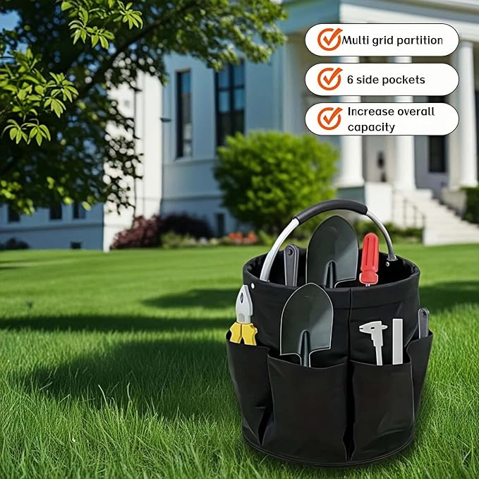 Foldable Storage Basket, Black Oxford Fabric Multi-Pocket Collapsible Basket with Handles:Portable Picnic,Beach,Garden Harvest,Market Shopping Basket,Home Storage,Bathroom Organizer Travel