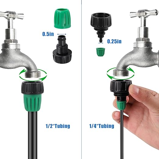 Leak-Proof Drip Irrigation Kit,Quick Connect Irrigation System, Lock Barbed Garden Watering System with 1/4 inch 1/2 inch Irrigation Tubing Hose for Garden,Raised Garden Bed, Lawn