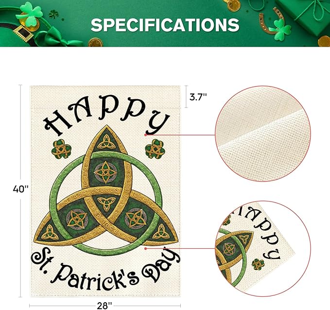 AVOIN colorlife Trinity Happy St Patricks Day House Flag 28x40 Inch Double Sided Outside, Shamrock Clover Welcome Yard Outdoor Decoration