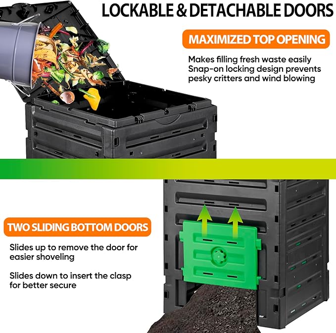 SUPER DEAL 120 Gallon Garden Compost Bin, 450L Outdoor Waste Composter with Flip-top Lid, Large Capacity BPA Free Material for Fast Creation of Fertile Soil, Easy to Assemble, Black