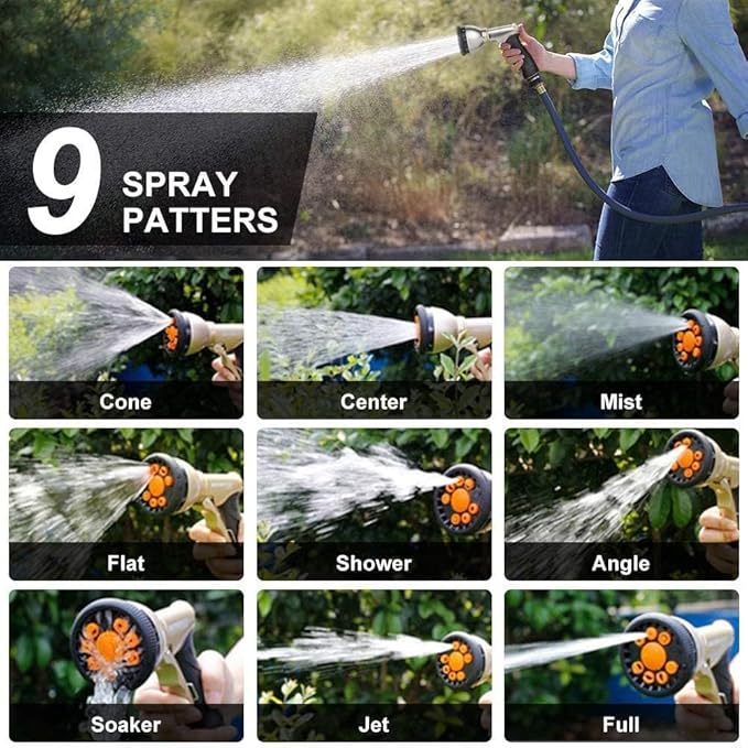 Garden Hose Nozzles 9 Adjustable Patterns Hose Spray Nozzle Heavy Duty Metal Hose Nozzle Spray Slip Resistant Water Sprayer for Cleaning/Watering Lawn Garden/Pets Shower/Car Washing