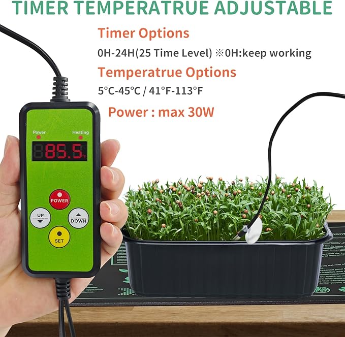 Seedling Heat Mat with Temperature Controller | Waterproof Heating Pads | Seed Germination Heating Mat 10 x 20.75 Inch