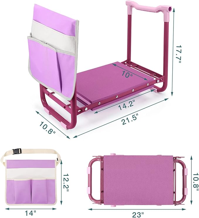 Foldable Garden Kneeler and Seat – 2-in-1 Gardening Stool with a Tool Storage Pouch, Lightweight and Portable for Elderly, Outdoor, Lawn Care