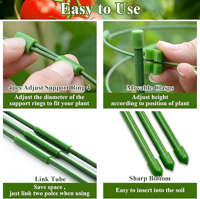 Legigo 4 Packs 30inch Plant Support Cages with 3 Adjustable Support Rings- Small Tomato Cage for Pots Plant Holder for Home Garden Balcony for Orchids, Tomato, Vegetables, Flowers, Climbing Plants