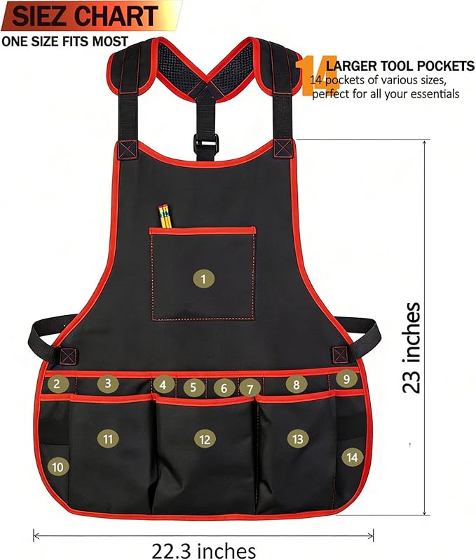 Multi-Pocket Tool Apron for Men Women Perfect for DIY Projects, Garage Repairs & Yard Maintenance Adjustable Blacksmith Carpenters Woodwork Aprons