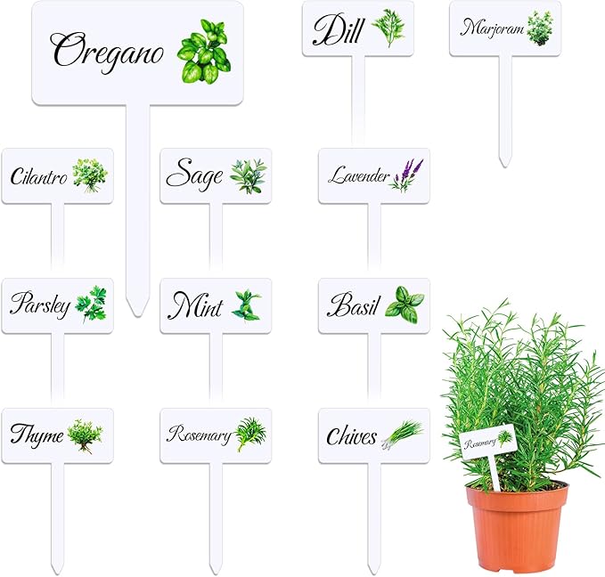 24 Pcs Acrylic Herb Garden Signs Plant Labels Waterproof Reusable Plant Tags with Names for Seedlings Nursery Outdoor Indoor Garden Permanet Labels Markers