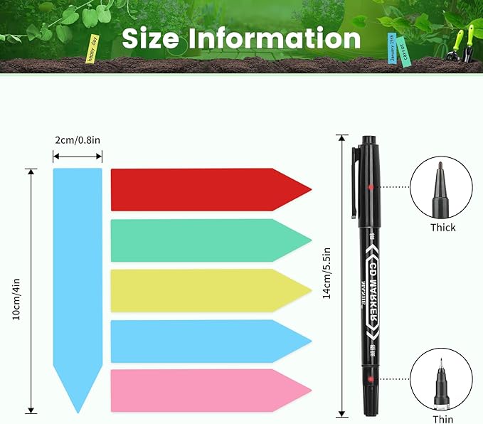 KINGLAKE Plant Labels,Plastic Plant Labels 4 Inch,Plant Tags,100 Pcs Nursery Garden Labels Plant Markers for Outdoor Garden Waterproof,Plants Name Tags Stake Tags Multicolored with Marking Pen