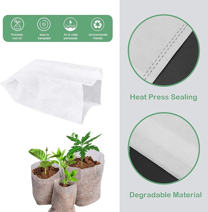 Tarklanda 200pcs Nursery Bags Plant,Biodegradable Non-Woven Plant Nursery Bags Plant Fabric Seedling Pots Bags Plants Home Garden Supply (6.2x7.1)