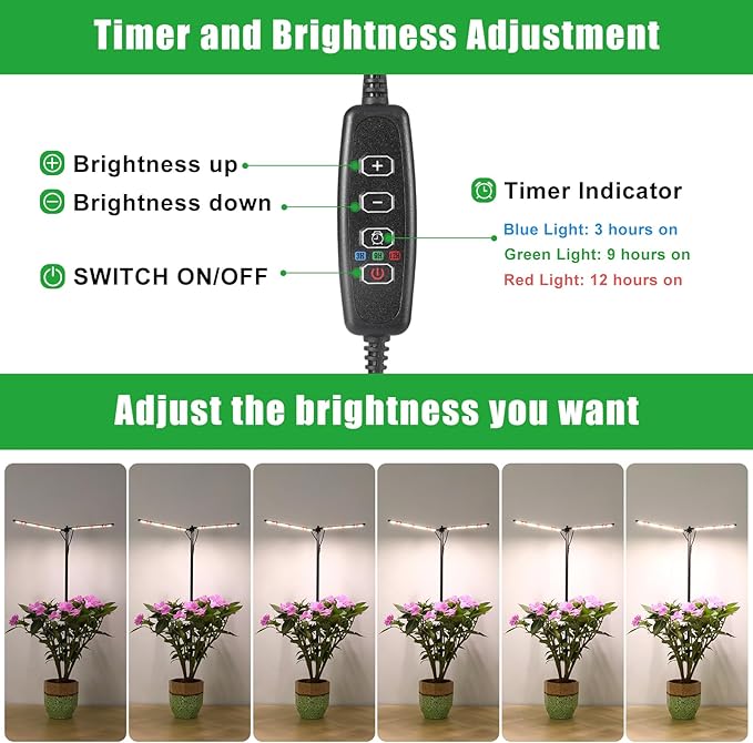 Plant Grow Lights for Indoor Plants Full Spectrum with 3/6/9H Timer & Dimming, Slim Plant Lights for Indoor Growing with 6000K White Red LEDs for Various Plants