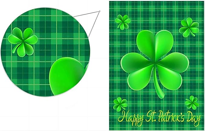 WENWELL St. Patricks Day Garden Flag 28 x 40 Inches Double Sided,Green with Cuff,Happy Saint Patrick's Day Shamrock House Banner for Home,Office,School,Yard,Party Decorations