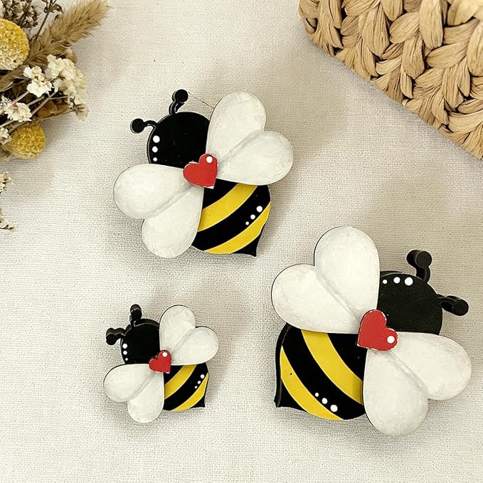 3PCS Honey Bee Decor Bee Decorations for Home Rustic Bumblebee Wooden Art Sign for Farmhouse Layered tray living Room Spring Summer Gift for Bee Farm Owners women
