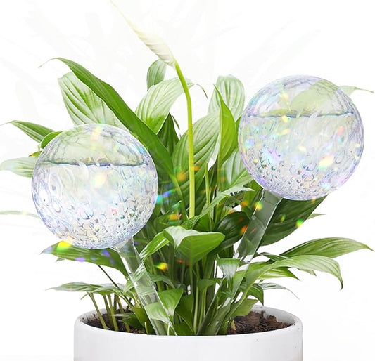 FLORA GUARD Plant Watering Globes, 2-PCS Water Globes for Indoor Plants, RainbowGlass Self Watering Planter Insert, Automatic Plant Waterer Bulbs Devices