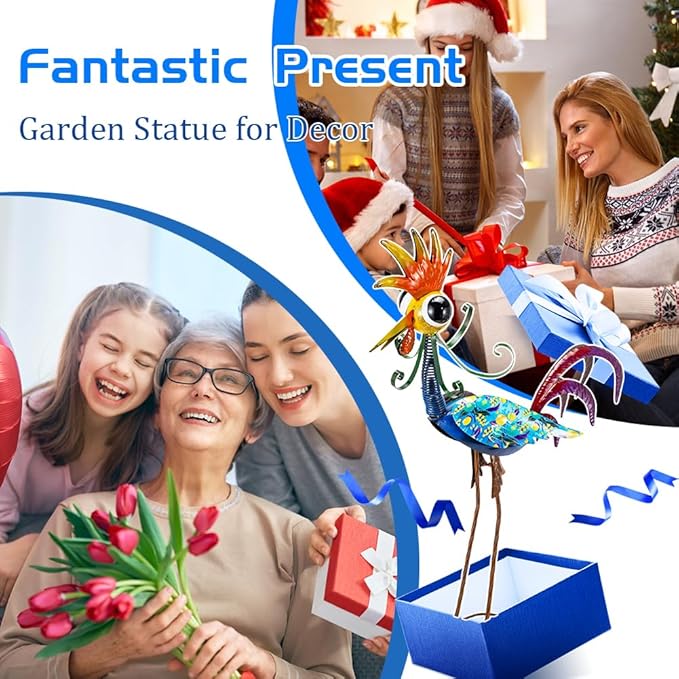 Metal Wacky Rooster Garden Statue, 31.5'' Rooster Decor Yard Statue Decorations Outdoor, Chicken Yard Art for Outside, Patio, Backyrad, Lawn(Royal Blue)