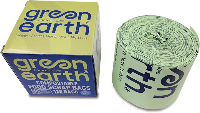 Green Earth Compostable Bags for Countertop Compost Bins, 1.2 Gallon (4.5L), Extra Thick 0.68 Mil, Leak-Proof & Odor Control, 125-Count, ASTM D6400, BPI (US) & OK Compost Home (EU) Certified